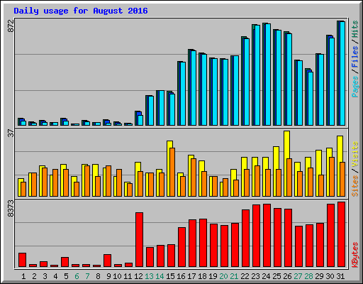Daily usage for August 2016